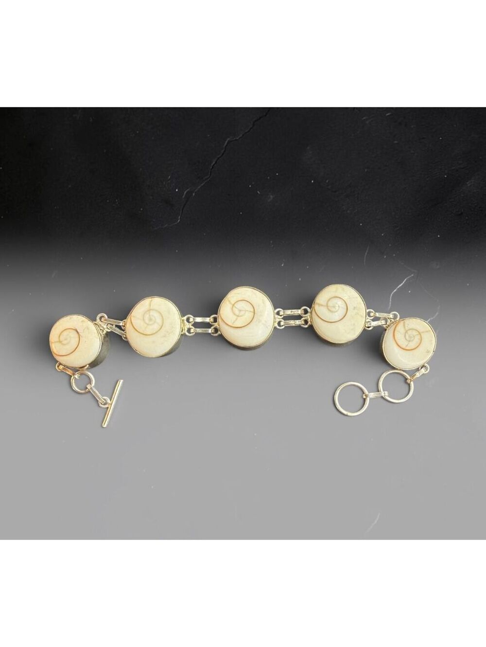 Shiva Eye Shell Bracelet Natural Spiral Shell Silver Tone Toggle Adjustable